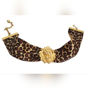 Lion Head on Satin Ribbon Choker Necklace